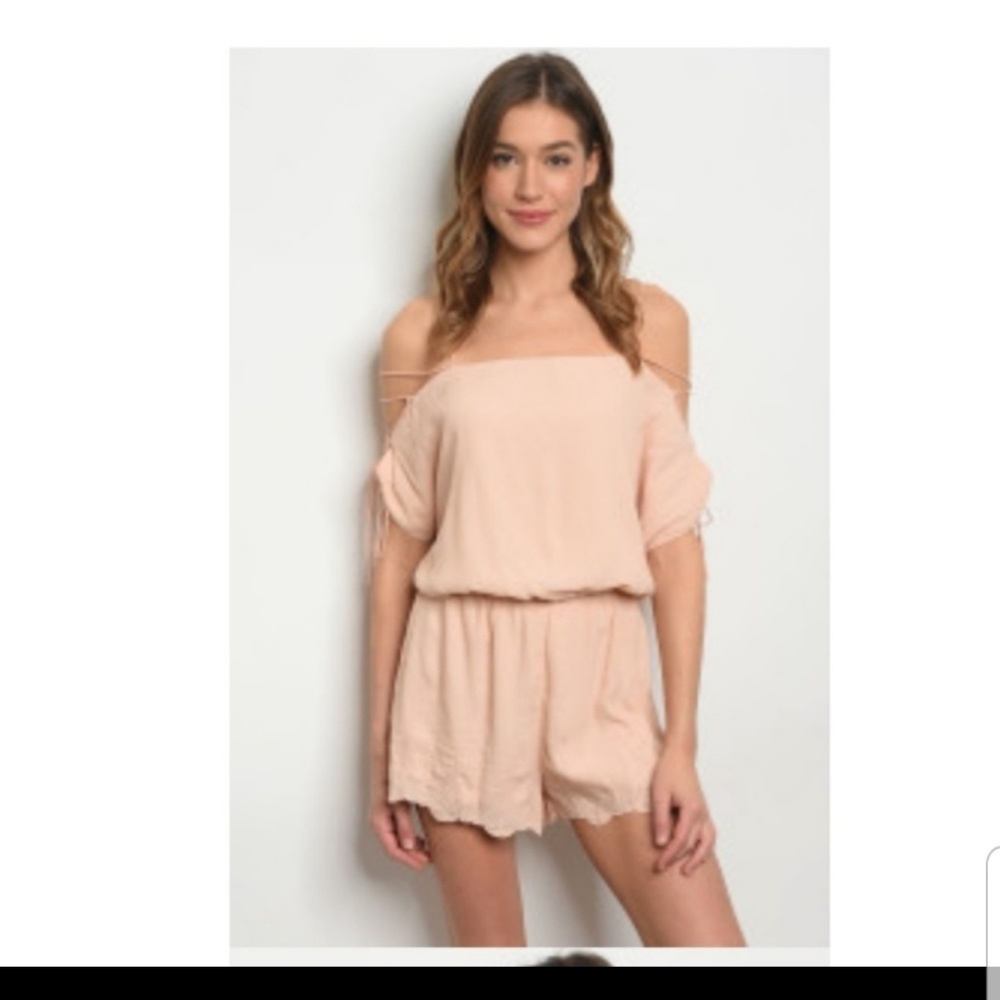 Honey Belle Peach Embroidered Off Shoulder Romper